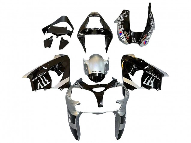 Carenagens Moto Kawasaki ZX9R 2002-2003 - Prata Preto Brilhante Monstro Elf