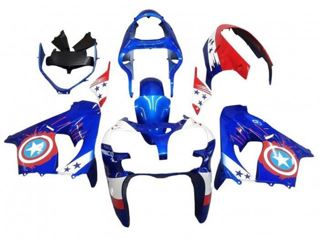 Carenagens Moto Kawasaki ZX9R 2000-2001 - Azul Vermelho Captain America Star