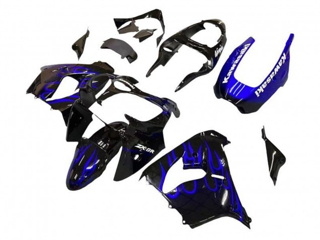 Carenagens Moto Kawasaki ZX9R 2002-2003 - Preto Branco Azul Chama