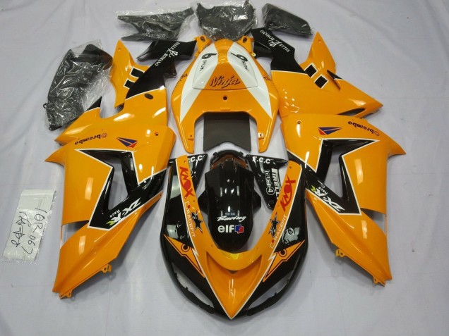 Carenagens Moto Kawasaki ZX10R 2006-2007 - Laranja Branco Preto Corrida Elf