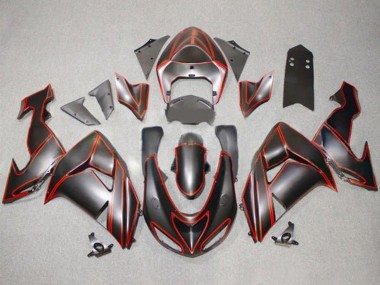 Carenagens Moto Kawasaki ZX10R 2006-2007 - Preto Fosco Vermelho Risca de giz