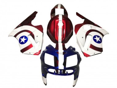 Carenagens Moto Kawasaki ZX12R 2000-2001 - Doce Vermelho Branco Azul Captain America