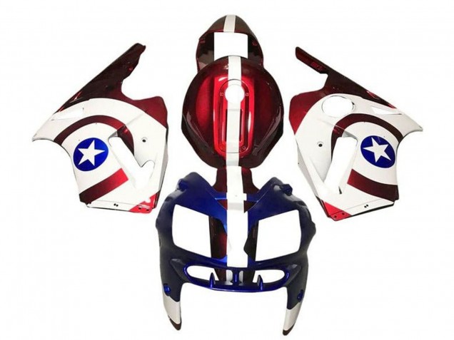 Carenagens Moto Kawasaki ZX12R 2000-2001 - Doce Vermelho Branco Azul Captain America