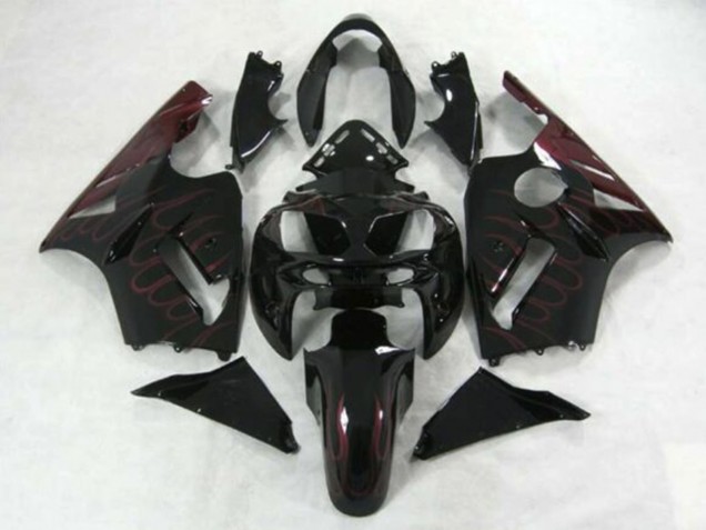 Carenagens Moto Kawasaki ZX12R 2002-2006 - Preto Brilhante Borgonha Chama