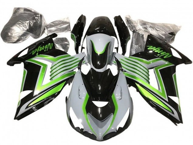 Carenagens Moto Kawasaki ZX14R ZZR1400 2012-2024 - Branco Verde Preto Brilhante