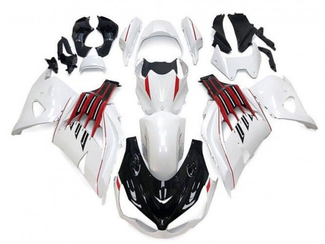 Carenagens Moto Kawasaki ZX14R ZZR1400 2012-2024 - Branco Preto Vermelho Listra