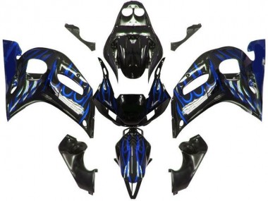 Carenagens Moto Yamaha YZF 600 R6 1998-2002 - Preto Brilhante Azul Chama