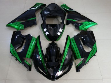 Carenagens Moto Kawasaki ZX6R 2005-2006 - Verde Branco Preto Brilhante