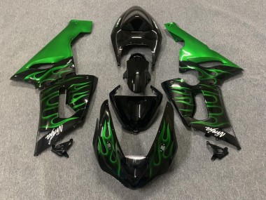 Carenagens Moto Kawasaki ZX6R 2005-2006 - Preto Brilhante Verde Chama