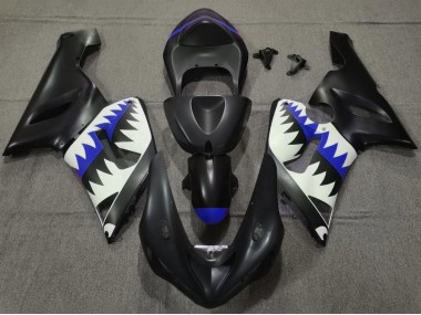 Carenagens Moto Kawasaki ZX6R 2005-2006 - Preto Fosco Branco Azul Tubarão