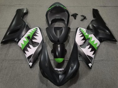 Carenagens Moto Kawasaki ZX6R 2005-2006 - Preto Fosco Branco Verde Tubarão