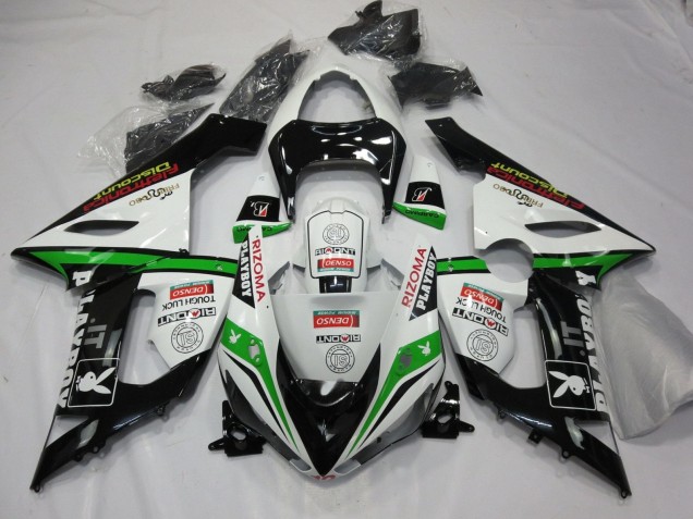 Carenagens Moto Kawasaki ZX6R 2005-2006 - Branco Preto Verde Vermelho Rizoma Playboy