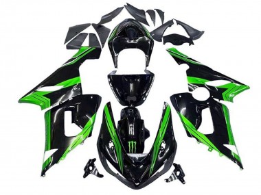 Carenagens Moto Kawasaki ZX6R 2005-2006 - Verde Preto Brilhante Monstro Listra