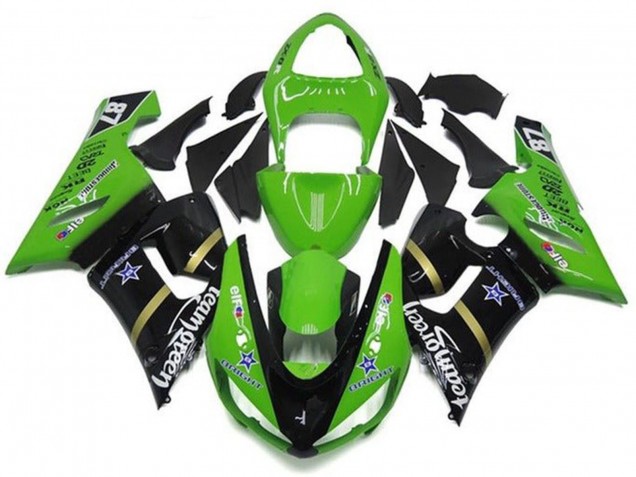 Carenagens Moto Kawasaki ZX6R 2005-2006 - Verde Preto Brilhante Azul Estrela Team Verde