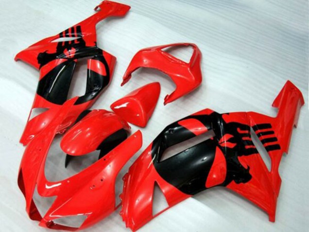Carenagens Moto Kawasaki ZX6R 2007-2008 - Vermelho Preto Crânio