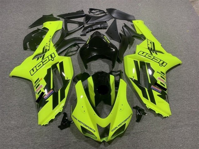 Carenagens Moto Kawasaki ZX6R 2007-2008 - Amarelo Néon Preto Icon