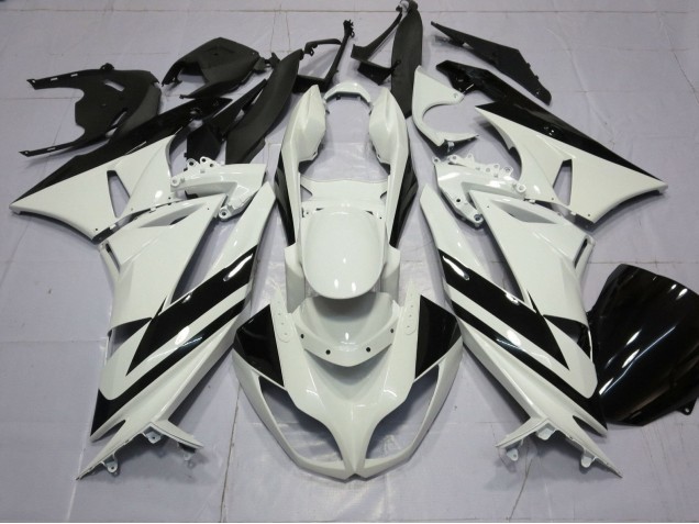 Carenagens Moto Kawasaki ZX6R 2009-2012 - Branco Preto Brilhante Listra