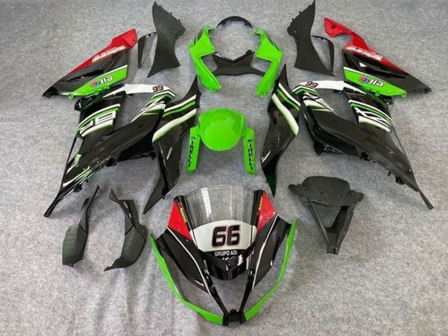 Carenagens Moto Kawasaki ZX6R 2013-2018 - Verde Branco Preto Vermelho Elf 66