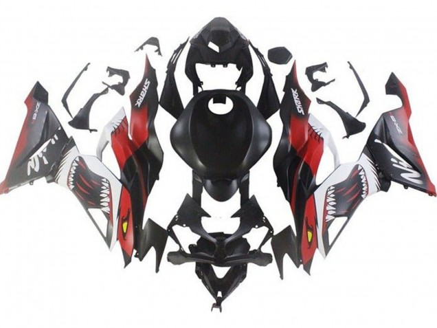 Carenagens Moto Kawasaki ZX6R 2019-2022 - Preto Fosco Vermelho Branco Tubarão