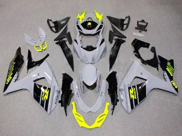 Carenagens Moto Suzuki GSXR 1000 2009-2016 - Cinzento Amarelo Néon Preto