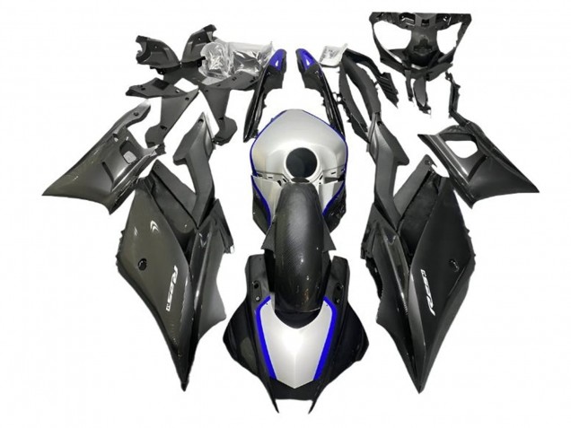 Carenagens Moto Yamaha YZF R3/R25 2022-2024 - Prata Azul Preto Fibra de Carbono Estilo
