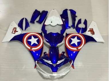 Carenagens Moto Yamaha YZF 1000 R1 2009-2011 - Azul Branco Vermelho Star Captain America