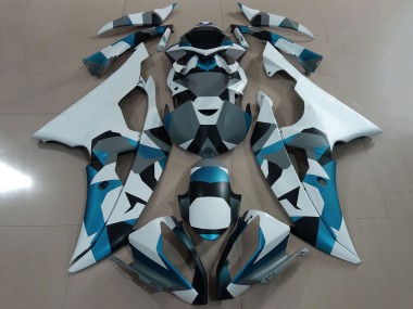 Carenagem Moto Yamaha YZF R6 2008-2016 - Branco Azul Cinzento Preto Camouflage