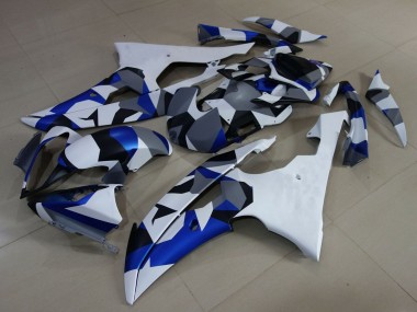 Carenagens Moto Yamaha YZF R6 2008-2016 - Branco Azul Cinzento Camouflage