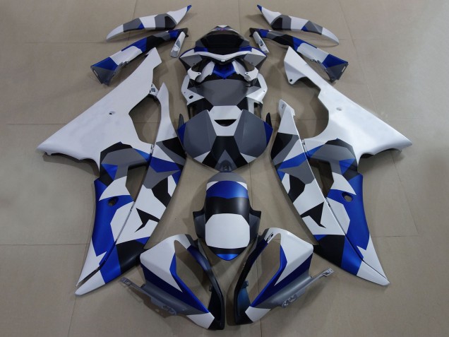 Carenagens Moto Yamaha YZF R6 2008-2016 - Branco Azul Cinzento Camouflage