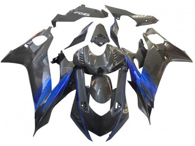 Carenagem Moto Yamaha YZF R6 2017-2023 - Azul Preto Falso Fibra de Carbono