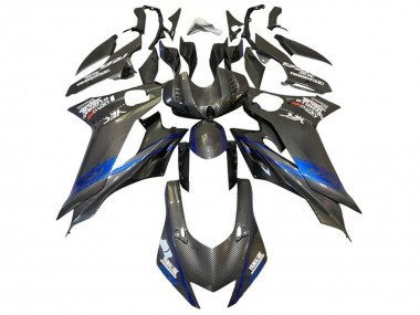 Carenagens Moto Yamaha YZF R6 2017-2023 - Azul Preto Falso Fibra de Carbono
