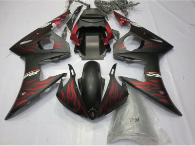 Carenagens Moto Yamaha YZF R6 2005 - Preto Fosco Vermelho Fosco Chama