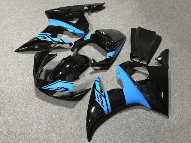 Carenagens Moto Yamaha YZF R6 2005 - Preto Brilhante Azul Claro