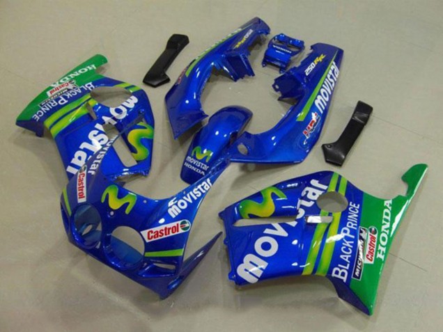 Carenagens Moto Honda CBR250RR MC19 1988-1989 - Azul Verde Branco MoviStar Vermelho Castrol