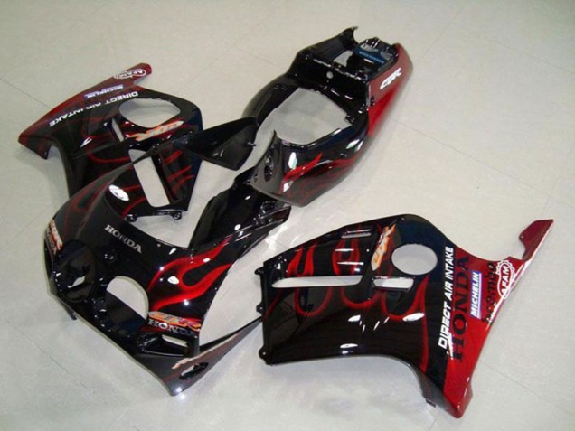 Carenagens Moto Honda CBR250RR MC19 1988-1989 - Preto Brilhante Vermelho Chama