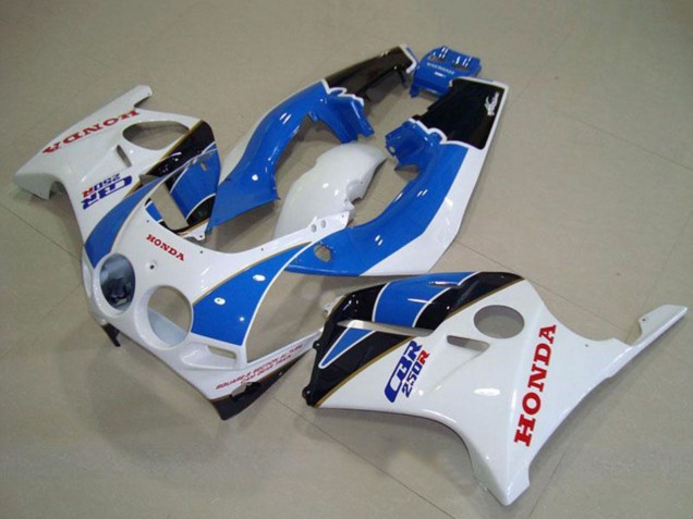 Carenagens Moto Honda CBR250RR MC19 1988-1989 - Branco Azul Claro Preto Brilhante