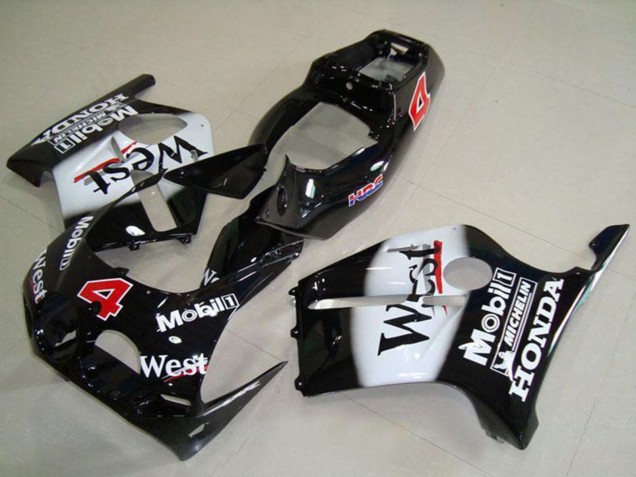 Carenagens Moto Honda CBR250RR MC19 1988-1989 - Preto Brilhante Branco West Mobil HRC 4