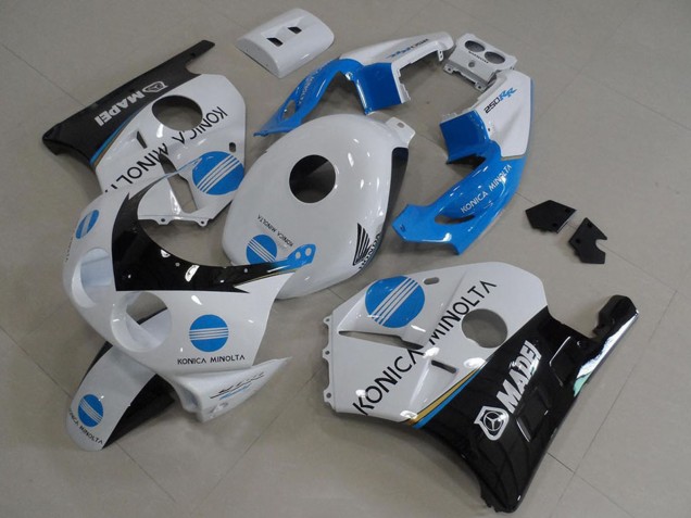 Carenagens Moto Honda CBR250RR MC22 1990-1998 - Branco Azul Preto Brilhante Konica Minolta