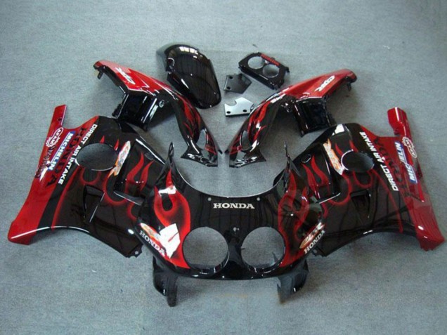 Carenagens Moto Honda CBR250RR MC22 1990-1998 - Preto Brilhante Vermelho Chama