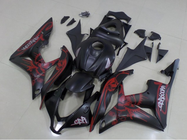 Carenagens Moto Honda CBR600RR 2007-2008 - Preto Fosco Vermelho Crânio