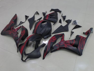 Carenagens Moto Honda CBR600RR 2007-2008 - Preto Fosco Vermelho Crânio Listra