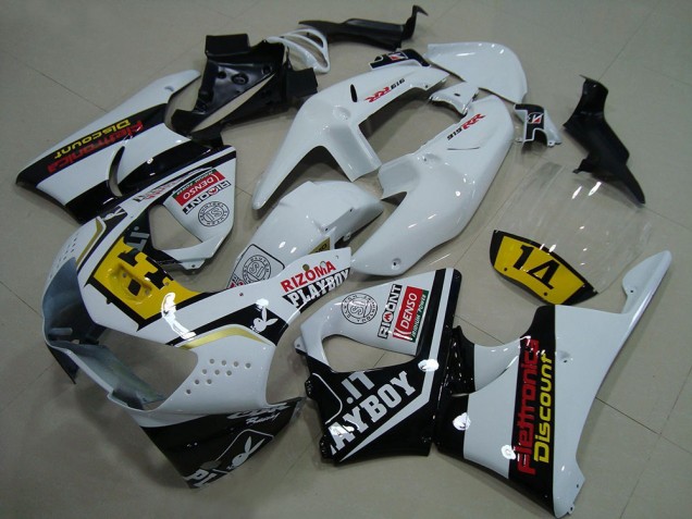 Carenagens Moto Honda CBR900RR 919 1998-1999 - Branco Amarelo Preto Brilhante Playboy 14