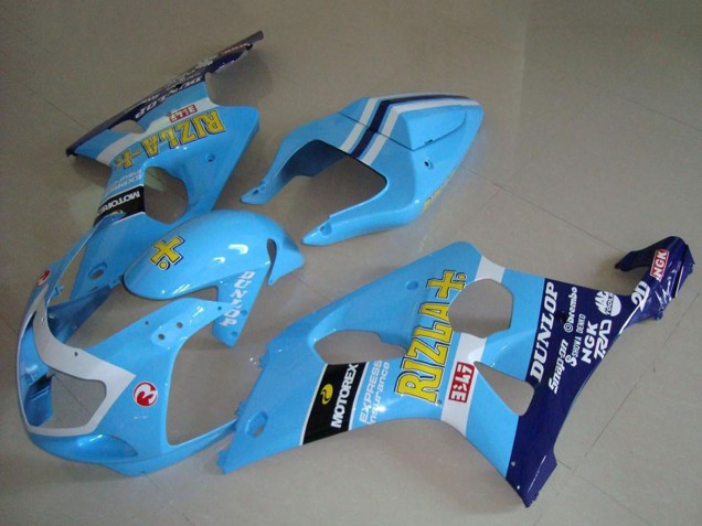 Carenagens Moto Suzuki GSXR 1000 2000-2002 - Azul Claro Amarelo Preto Branco Amarelo Rizla