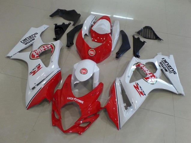 Carenagem Moto Suzuki GSXR 1000 2007-2008 - Branco Vermelho Lucky Strike