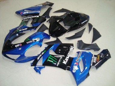 Carenagens Moto Kawasaki ZX6R 2005-2006 - Azul Preto Brilhante Verde Monstro