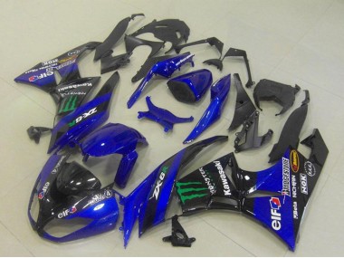 Carenagens Moto Kawasaki ZX6R 2009-2012 - Azul Preto Brilhante Verde Elf Monstro Bridgestone