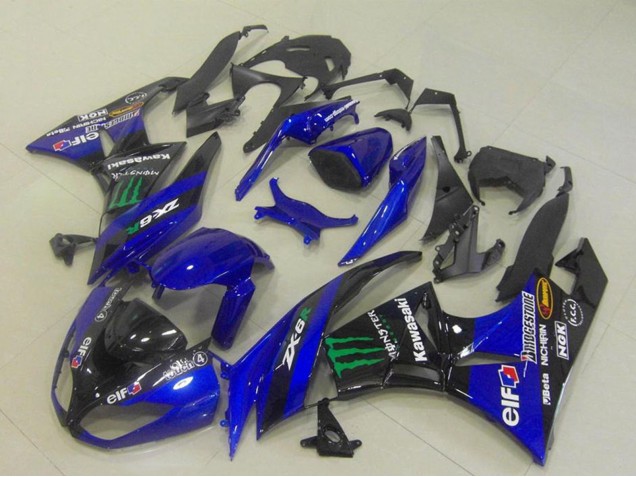Carenagens Moto Kawasaki ZX6R 2009-2012 - Azul Preto Brilhante Verde Elf Monstro Bridgestone