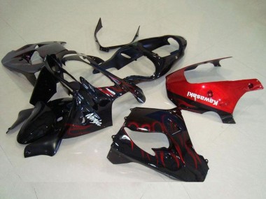 Carenagem Moto Kawasaki ZX9R 2000-2001 - Preto Brilhante Vermelho Chama