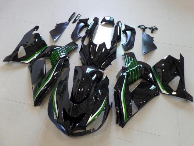 Carenagens Moto Kawasaki ZX14R ZZR1400 2006-2011 - Preto Brilhante Verde Linha