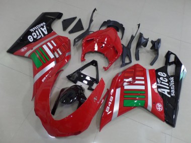 Carenagens Moto Ducati 848 2007-2014 - Vermelho Prata Verde Preto Brilhante Alice Sandisk